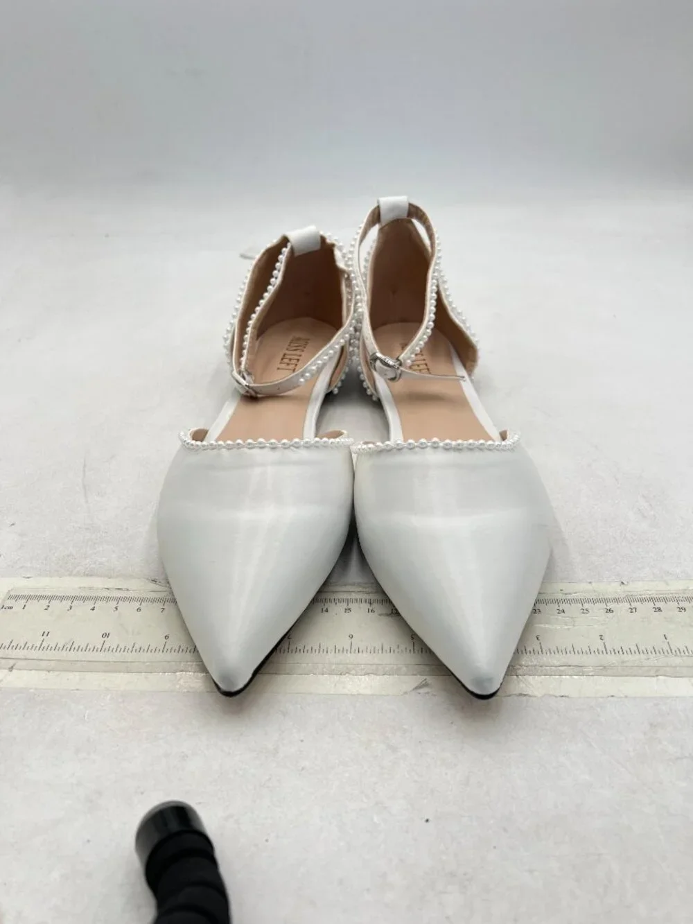 miss left Ivory Lovely Pearls Pointed Toe Flats Ankle Strap Comfortable Sandals